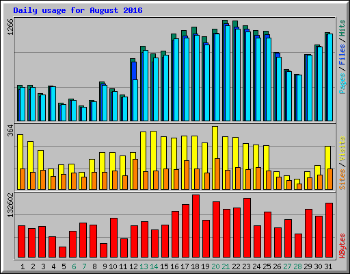 Daily usage for August 2016